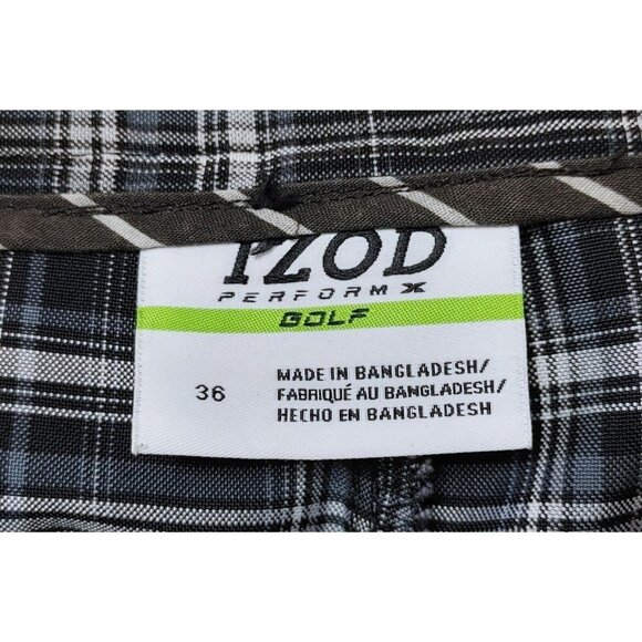 IZOD PERFORM X GOLF Men Adult 36 Black Gray Plaid Flat Front Chino Shorts - Picture 3 of 3